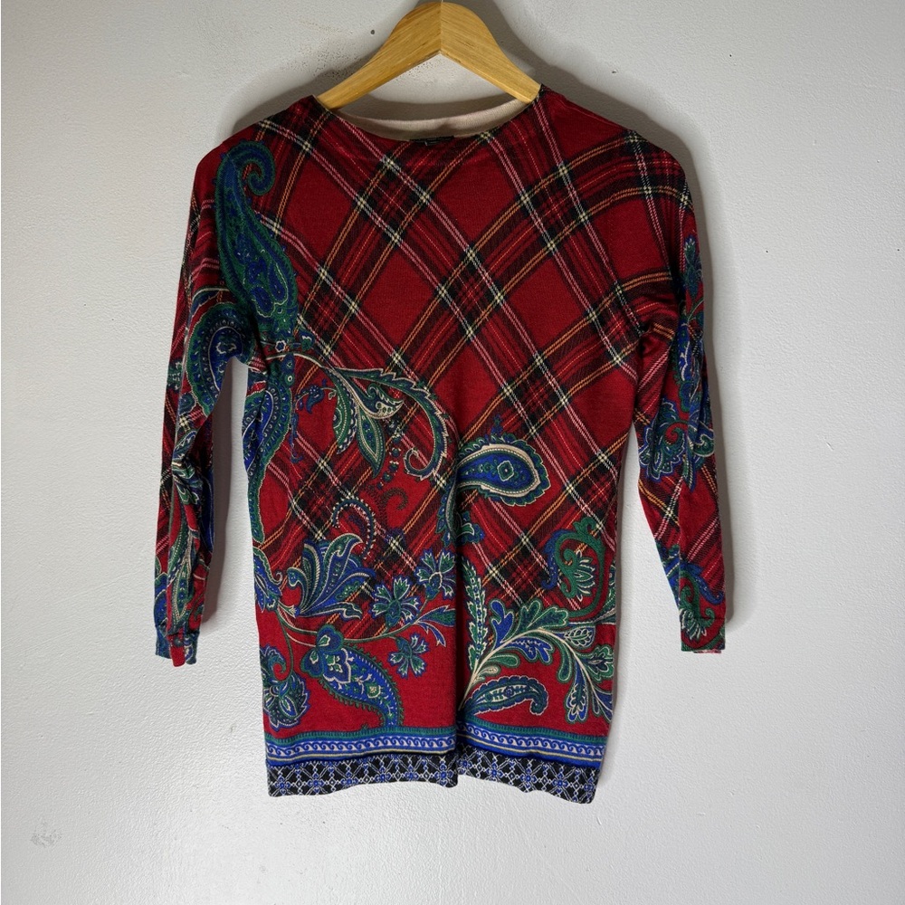 Talbots Pure Merino Wool Pullover Sweater Paisley Plaid Red Medium Petite